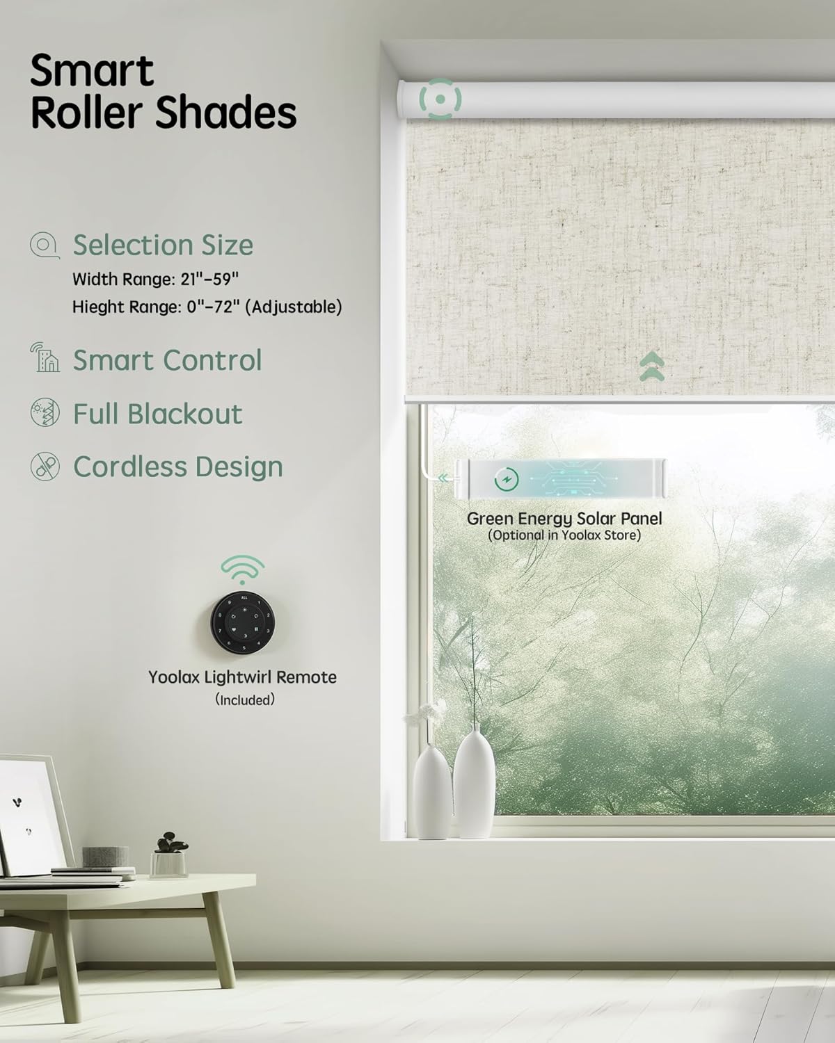 Yoolax Motorized Blinds with Remote, Blackout Smart Blinds Automatic Blinds for Windows, Electric Window Shades Compatible with Alexa Roller Window Shades with Valance (Linen Beige, 37" W x 72" H)