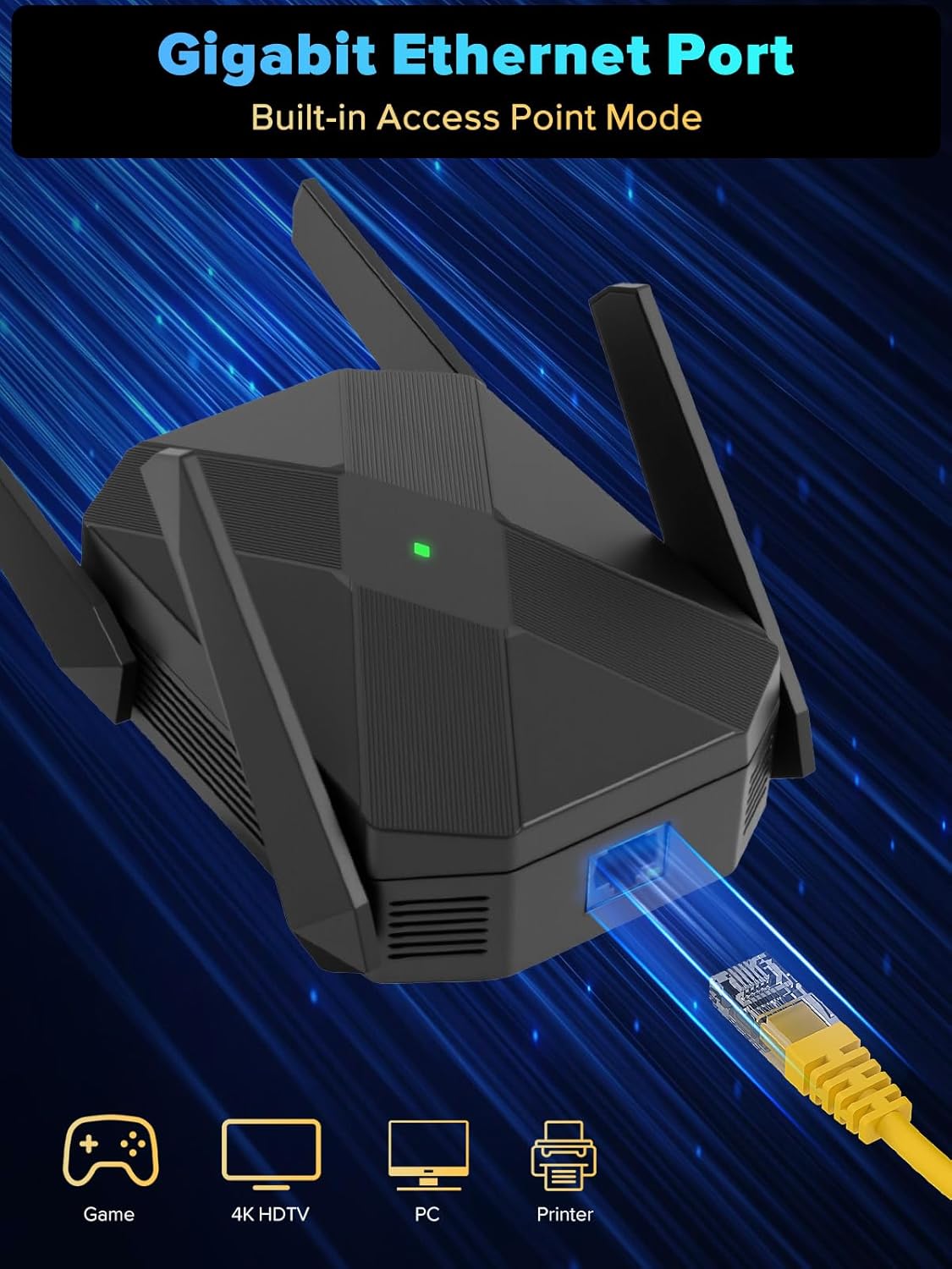 2026 AX3000 WiFi 6 Extender, WiFi Extender Signal Booster-Dual Band (2.4G/5.8G), Long Range WiFi Booster with Gigabit Ethernet Port, Access Point, No Required App, Easy Setup and Faster Speed (Black)