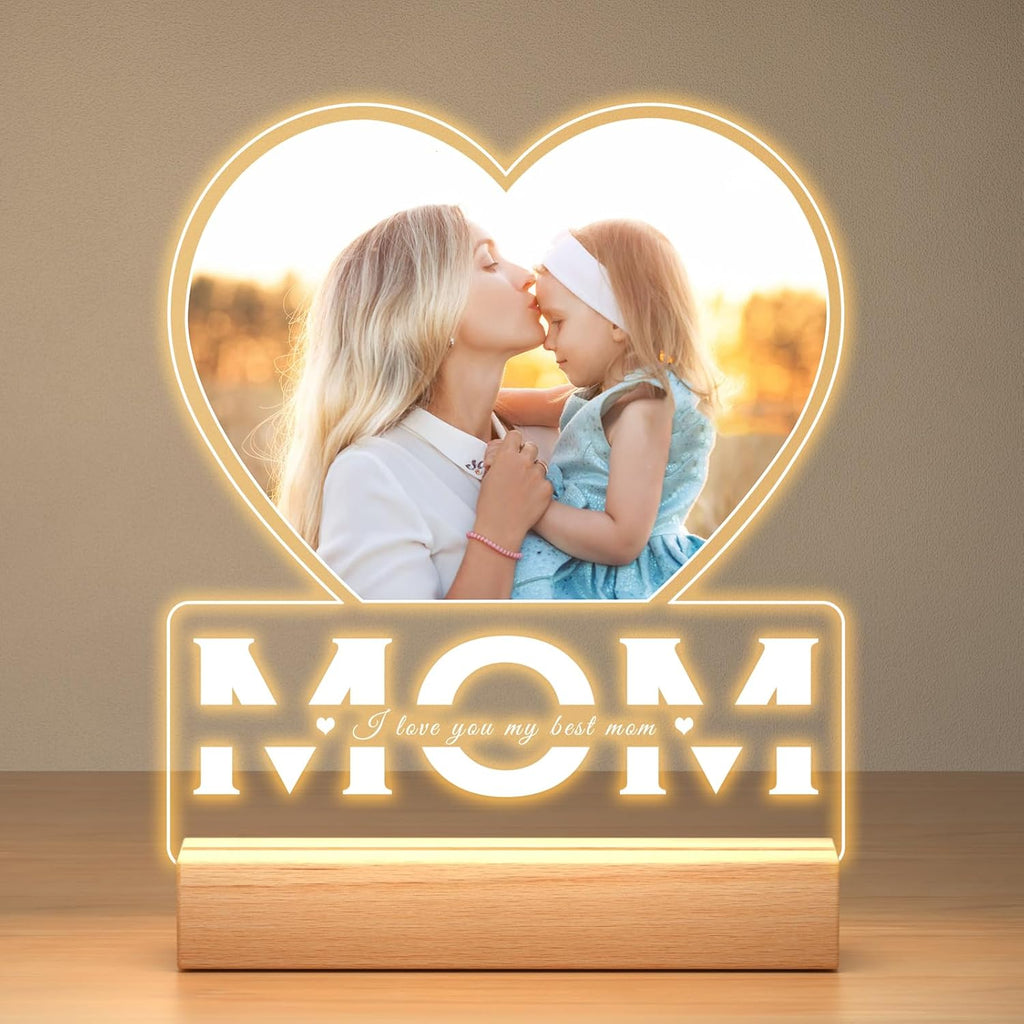 Personalized Gifts for Mom from Daughter and Son, Custom Picture Frames with Photo, Custom Photo Frame with Night Light, Customized Picture Frame, Personalized Birthday Gifts for Mom