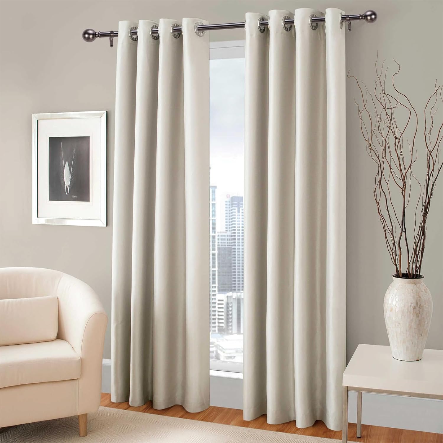 Curtain Rods for Windows 18 to 88 inches, 1 Inch Modern Metal Drapery Rods, Adjustable Heavy Duty Curtain Pole with Round Finials(18"-88"Antique Nickel