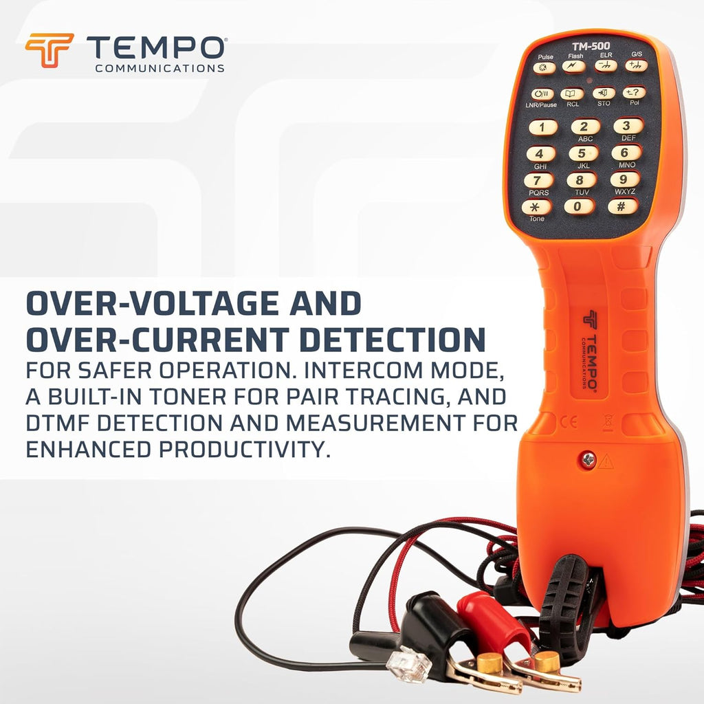 TEMPO Communications TM-500 Telephone Test Set, DSL-Compatible Lineman's Butt Set w/Headset, Tone and Pulse Dialing, ABN Bed of Nails & Spike Alligator Clips (TM-500)