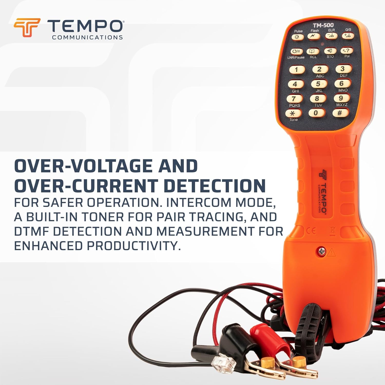 TEMPO Communications TM-500 Telephone Test Set, DSL-Compatible Lineman's Butt Set w/Headset, Tone and Pulse Dialing, ABN Bed of Nails & Spike Alligator Clips (TM-500)