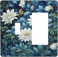 White Flowers Green Leaves Light Switch Covers 2 Gang Single Toggle Rocker Combination Wall Plate Cover Electrical Faceplate Decorative Switchplate for Farmhouse Living Decor