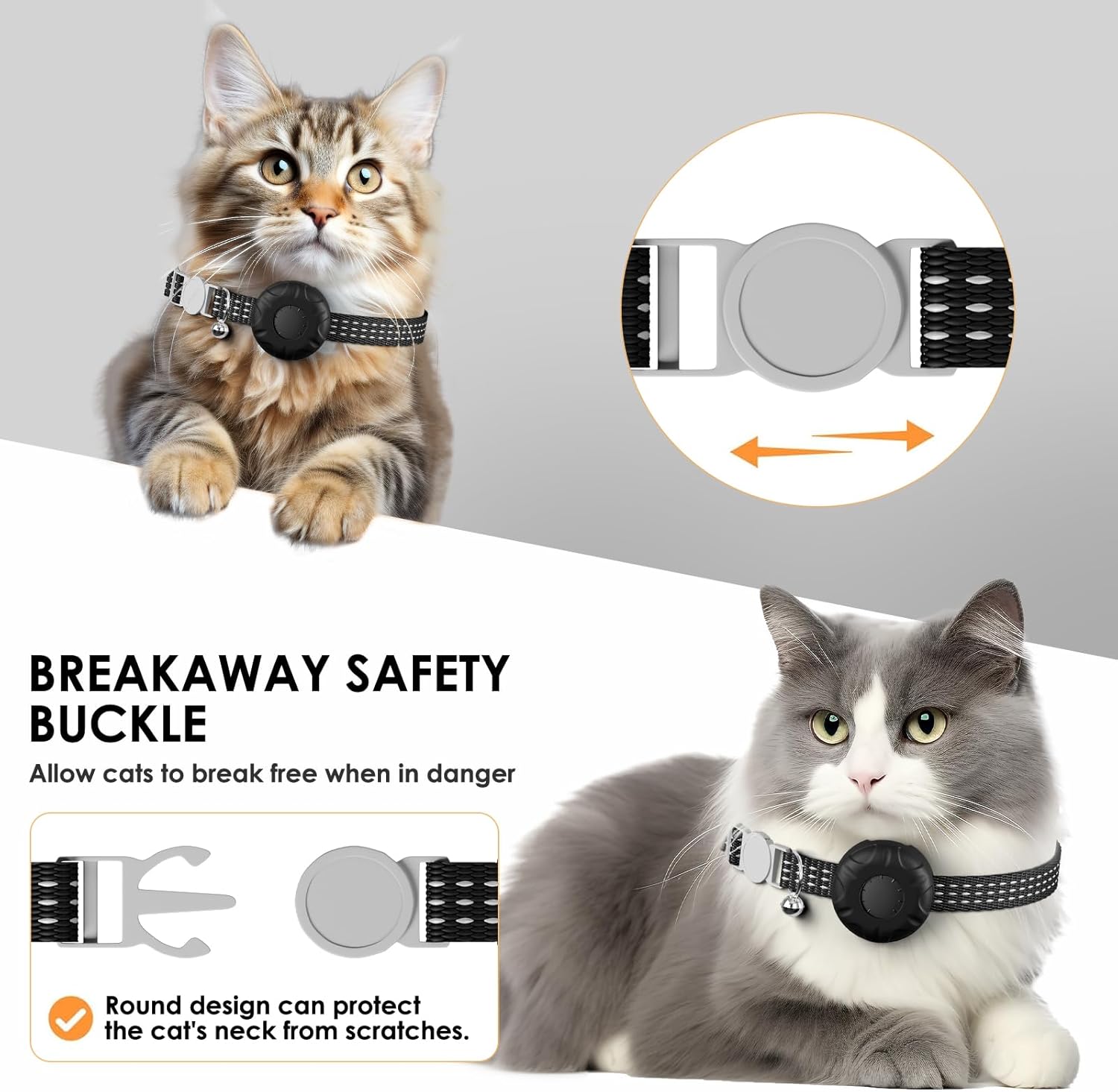Cat Tracker, Waterproof Pet Tracker for Cats, Cat GPS Tracker Collar with Safety Elastic Buckle, Compatible with Apple Find My App (Only iOS), No Monthly Fee (Black Tracker, Black Cat Collar)