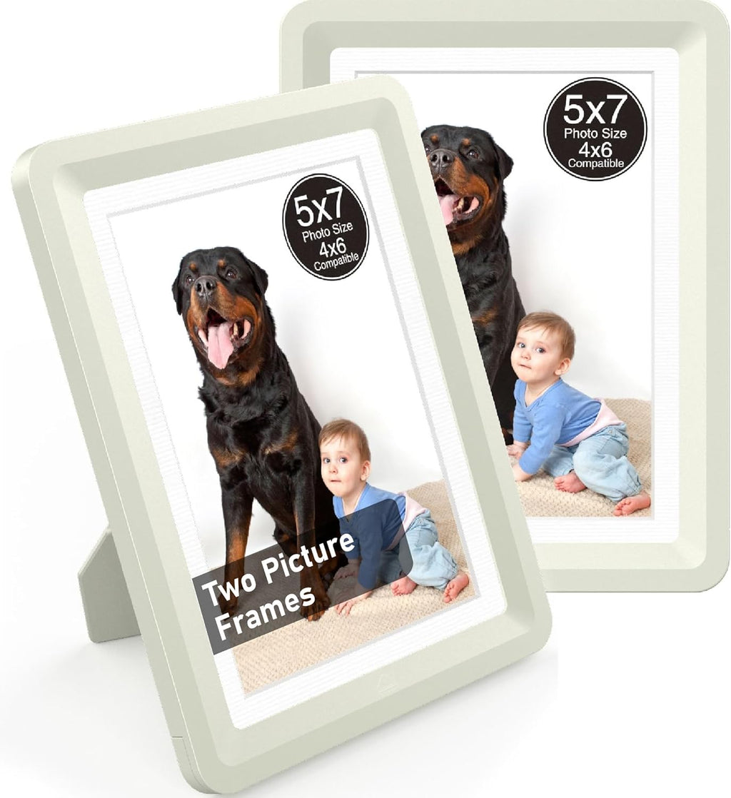 Light Gray 5x7 Picture Frame with Acrylic Front 2 Pack, ABS Frame for 5x7 or 4x7 Photos, Shatterproof UV-Resistant Tabletop Photo Frame, Vertical/Horizontal Display for Home Décor