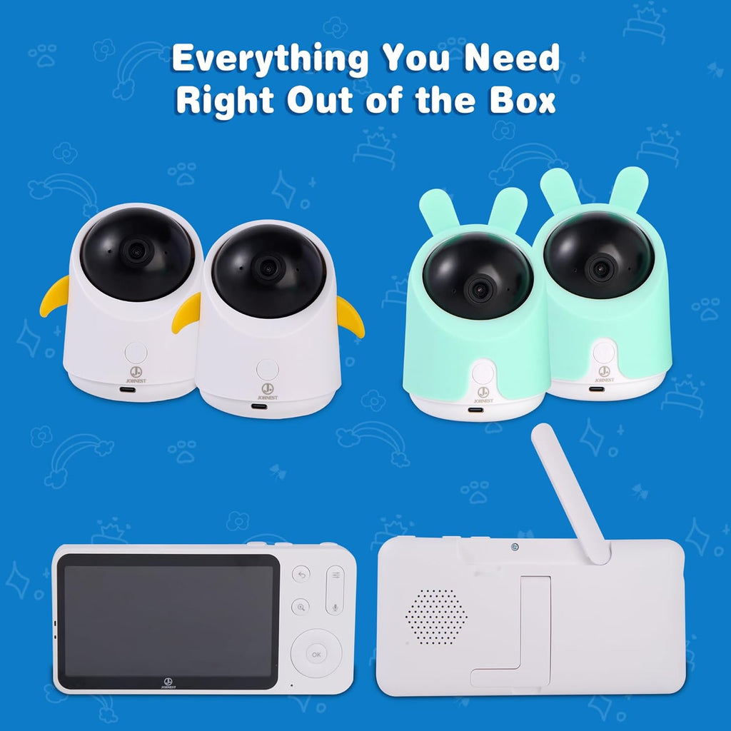 Baby Monitor with 1 or 2 HD Cameras – No WiFi Needed, AI Sleep Detection, Night Vision, Two-Way Talk, Temperature Alerts – Split Screen Option (2 Camera)