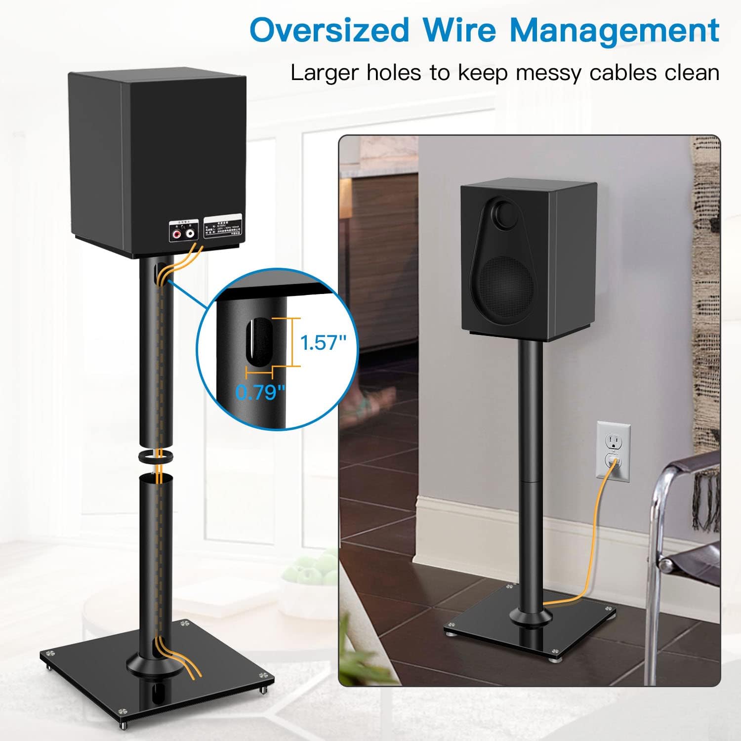 PERLESMITH Universal Floor Speaker Stands for Surround Sound up to 22LB, 27.56 Inch Bookshelf Speaker Stand for Klipsch, Polk, Yamaha & Other Large Satellite, Bookshelf Speakers, Studio Monitors,1 P