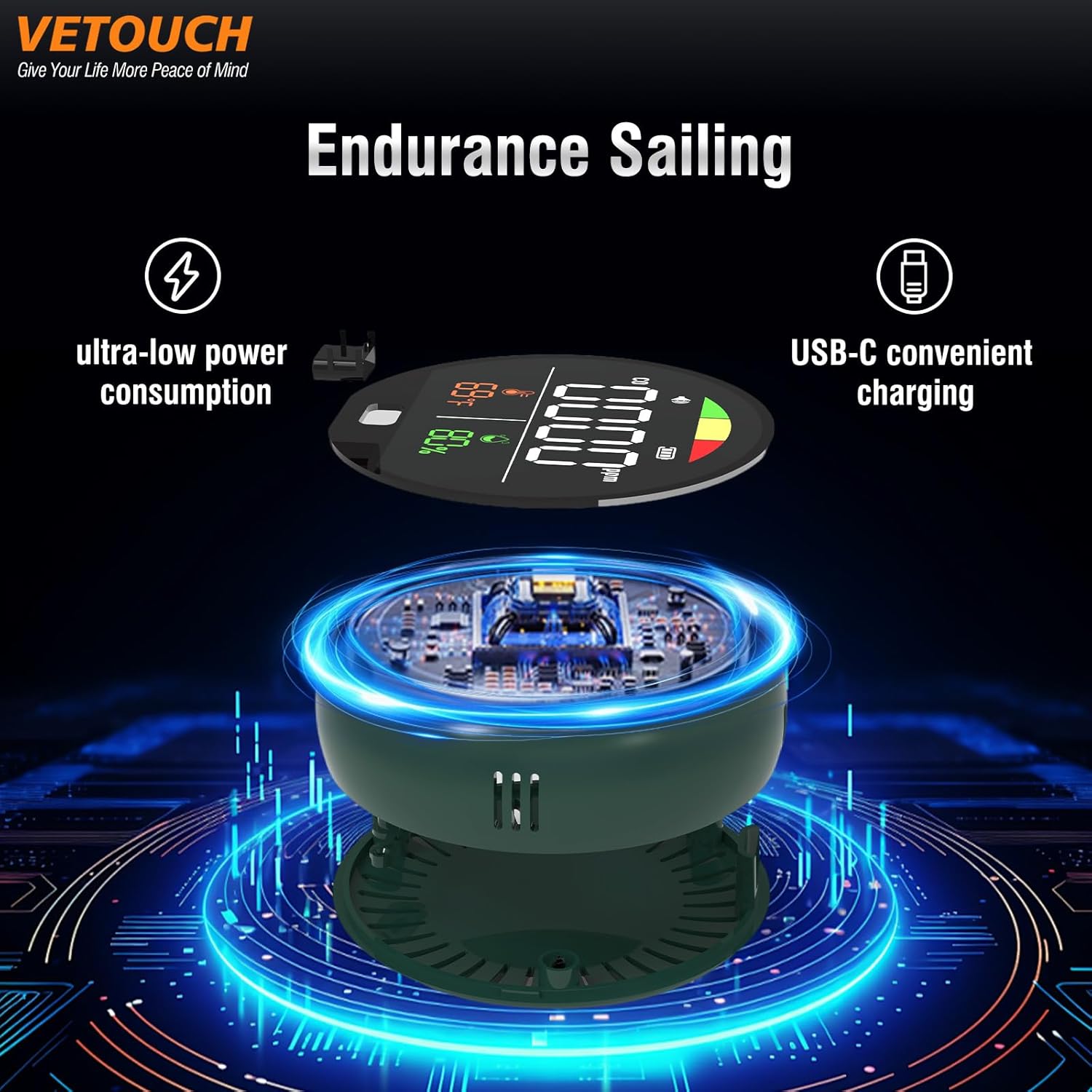 Portable Carbon Monoxide Detector with Digital Display, ±5ppm High Accuracy, 5-Year Sensor Life, Type-C Charging, 150+ Hours Battery Rechargeable CO Monitor for Home, RV & Travel