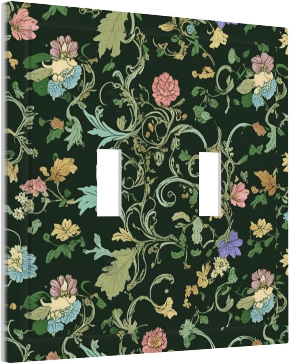 Decorative Light Switch Cover Plate Vintage Green Leaf Plant Rustic Pink Flower 2 Gang Wall Plate Oversized Double Toggle Two Switch Wall Cover Plate Dual Device Faceplate