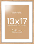 Homeforia 13x17 Picture Frame Natural Wood, High End Oak 13x17 Light Wooden Poster Frame with Mat 10x14, 13 x 17 Frames Matted to 10 x 14 Photo, 17x13 Hanging Frame, Tempered Glass, Wall Kit, Set of 1
