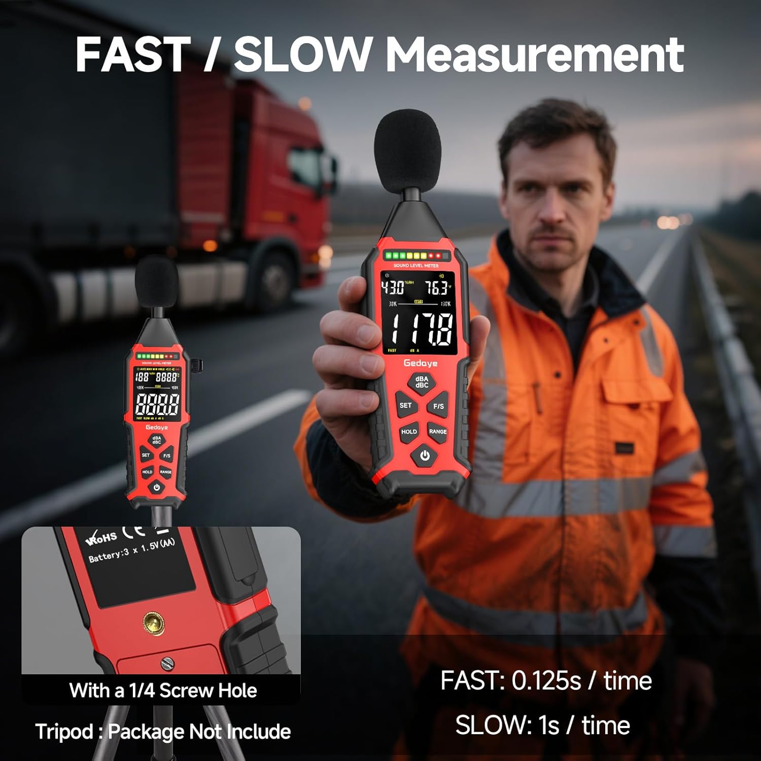 Power Supply Available Decibel Meter, Gedaye Sound Level Meter, A/C Weighted SPL Meter, Noise Measure Device 30-130dB, Noise Detector Sound Monitor Decibel Reader Classroom Factory Noisy Neighbor