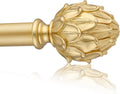 Curtain Rods for Windows 66 to 120 Inches 1 Inch Diameter Adjustable Drapery Rod Decorative Single Window Curtain Rods with Classic Finials, Gold