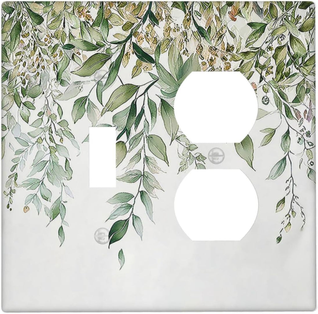 Wallplates Sage Green Eucalyptus Watercolor Plant Leaves 1 Toggle 1 Duplex Switch Plate Electrical GFCI Faceplate Decorative Light Switch Covers for Bedroom Bathroom Decor