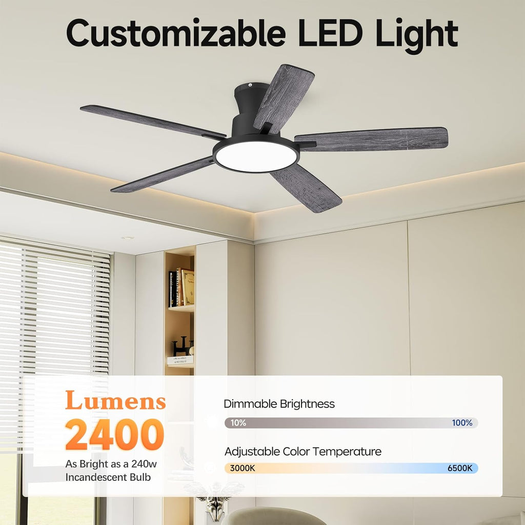 Ceiling Fans With Lights,52 Inch Smart Ceiling Fan, Remote/App Control, Compatible with Alexa/Google Assistant,Reversible,Dimmable,Adjustable Color Temperature,6 Speeds,Timer(Gray)