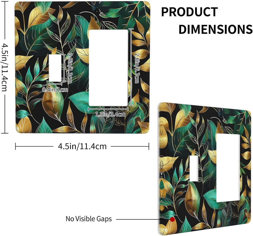 Outlet Covers Vintage Dark Green Vine Leaf Golden Plants 1 Toggle 1 Rocker Combination Decorative Wall Plate Electrical Switch Plates Light Switch Cover Plate for Bed Room Cabin Decor