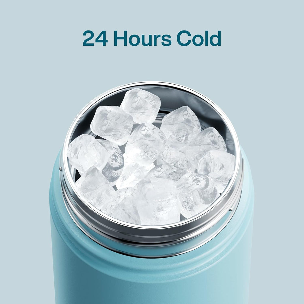 ENCOOL Insulated Water Bottle with Straw Stainless Steel Water Bottle, Leak-Proof, BPA-Free, Double Wall Vacuum Keeps Cold for 24 Hours for Sports, Travel, School (18 oz, Pewter Blue)