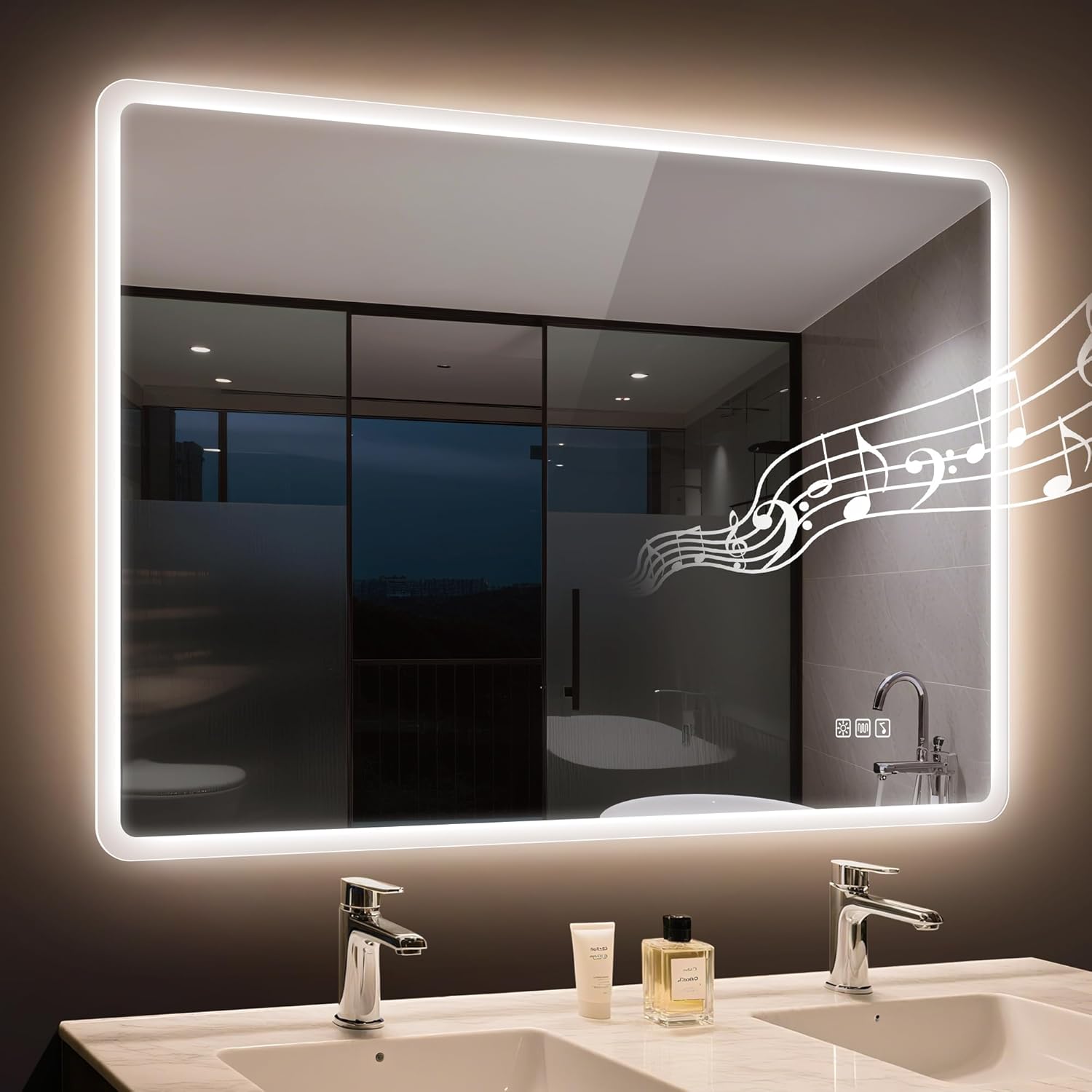 STARLEAD 40"x32" LED-Bathroom-Mirror-with-Lights, Wall-Mounted with Bluetooth Speaker, Anti-Fog, 3 Color Temperature, Dimmable Brightness, Waterproof, Tempered Glass, Frontlit & Backlit