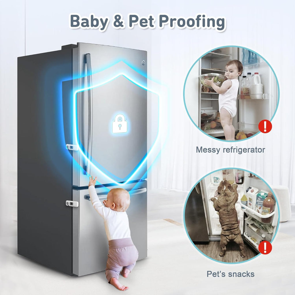 6 Pack Child Proof Refrigerator Locks, Fridge Locks for Kids Safety, Freezer Door Latches with Sticky 3M Adhesives for Toddlers and Baby, Ideal for Upright Freezer, Ovens, Cabinets Door