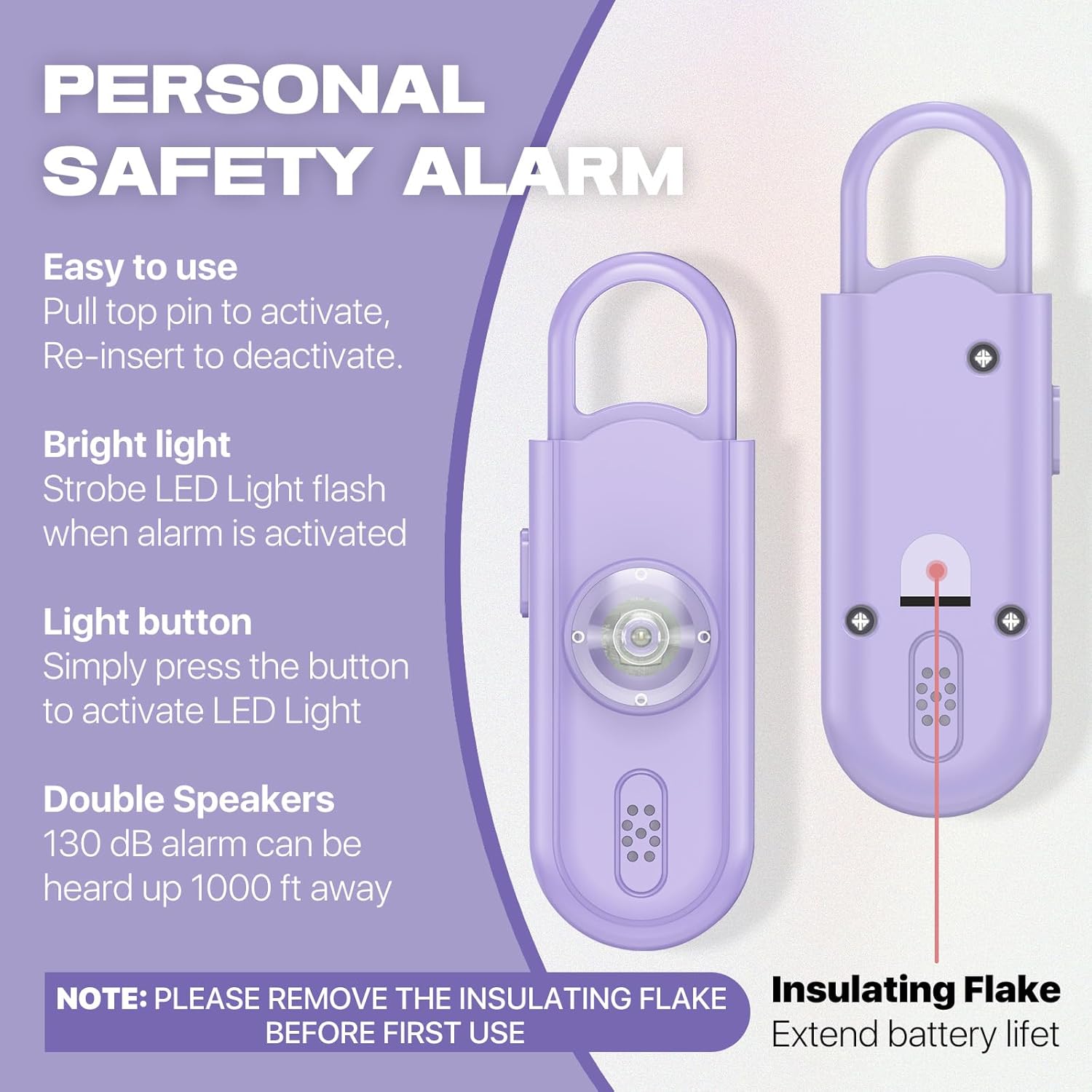 Personal Safety Alarm Keychain for Women 2PCS -130 dB Loud Siren with SOS Strobe Light, Flashlight, Double Speakers, Safe Defense Key Chain for Girls Kids Elders Emergency Call