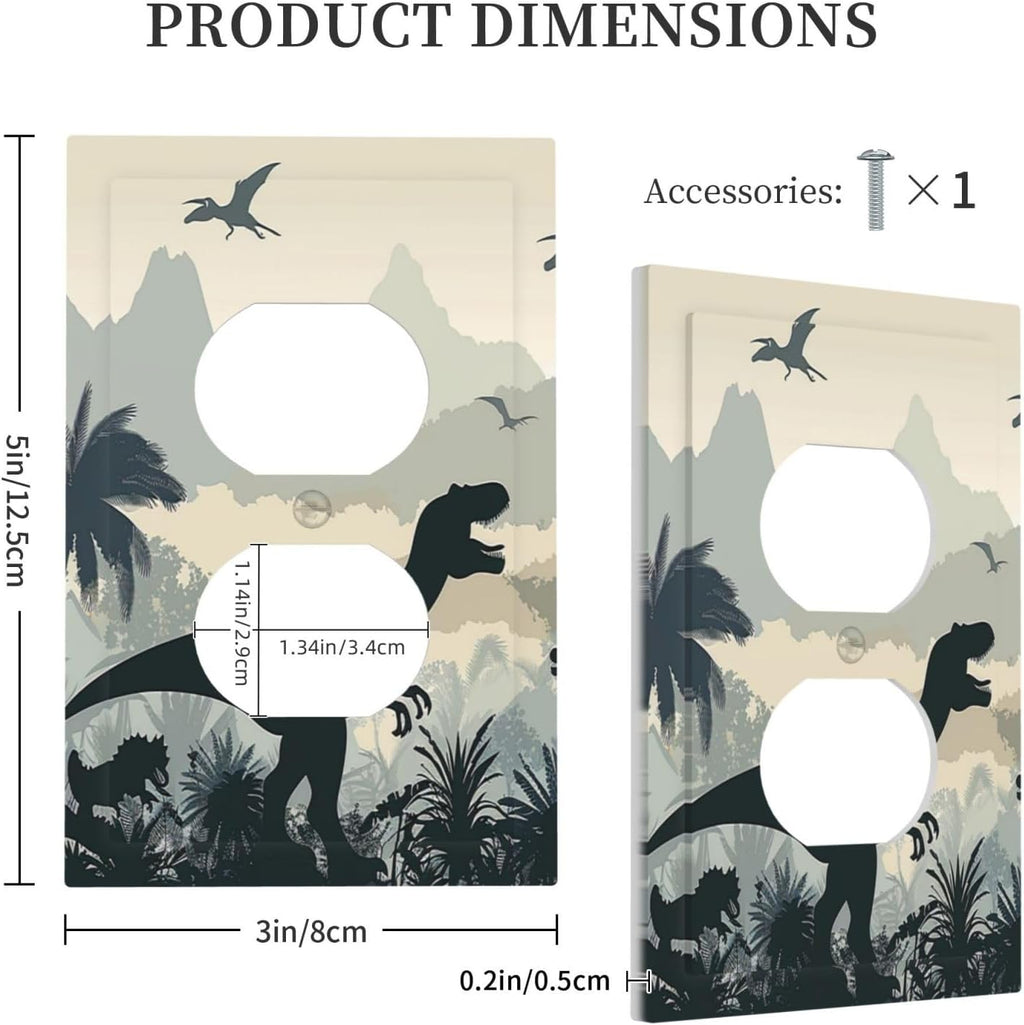 Outlet Covers Prehistoric World Dinosaur Cartoon Fores 1 Gang Duplex Light Switch Cover Decorative Switch Plates Electrical Receptacle Faceplate Wall Plate for Kids Room Nursery