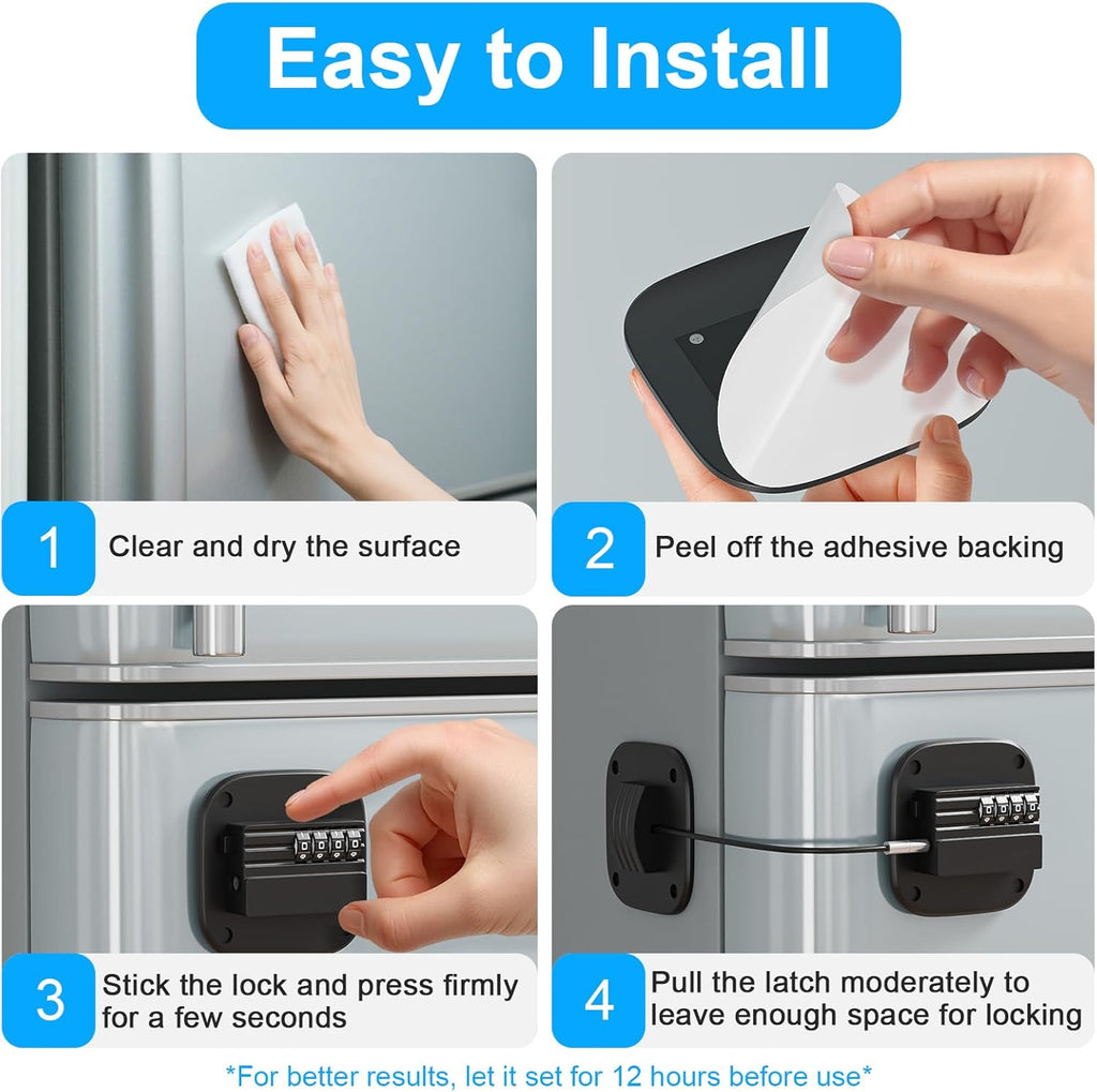 Fridge Lock with Combination, No Key Required, Upgrade Refrigerator Lock with Adhesive and Screws, Freezer Cabinet Pantry Drawer Latch to Keep Door Closed, for Kids Adults Cats & Dogs, Black