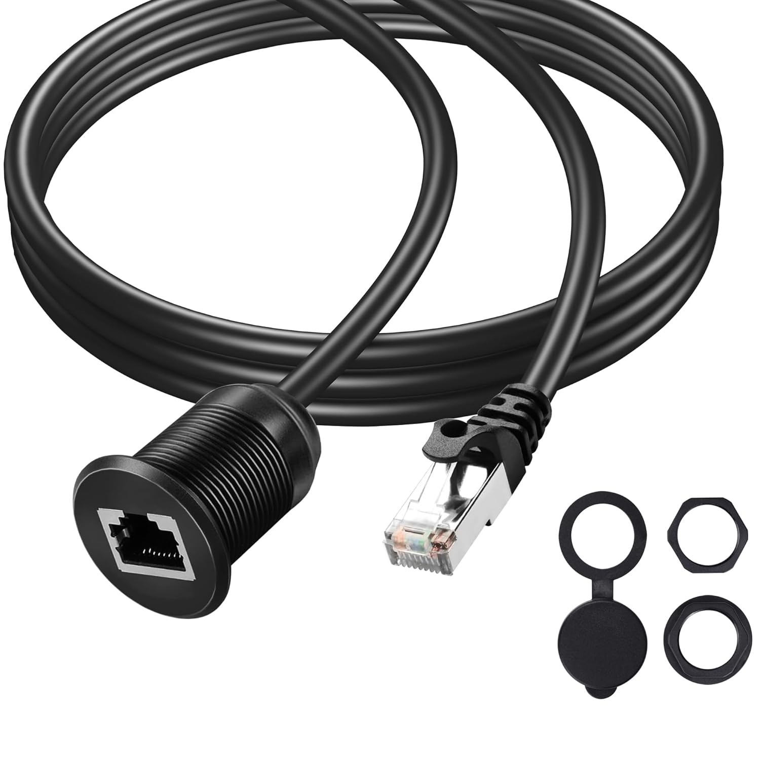 Cat6 RJ45 Panel Mount Extender Cable Male to Female CAT6 Ethernet LAN Cable Threaded Fixed for Car Motorcycle Truck Boat Dashboard Panel Flush Mount Waterproof Dustproof (1M/3.3Ft)