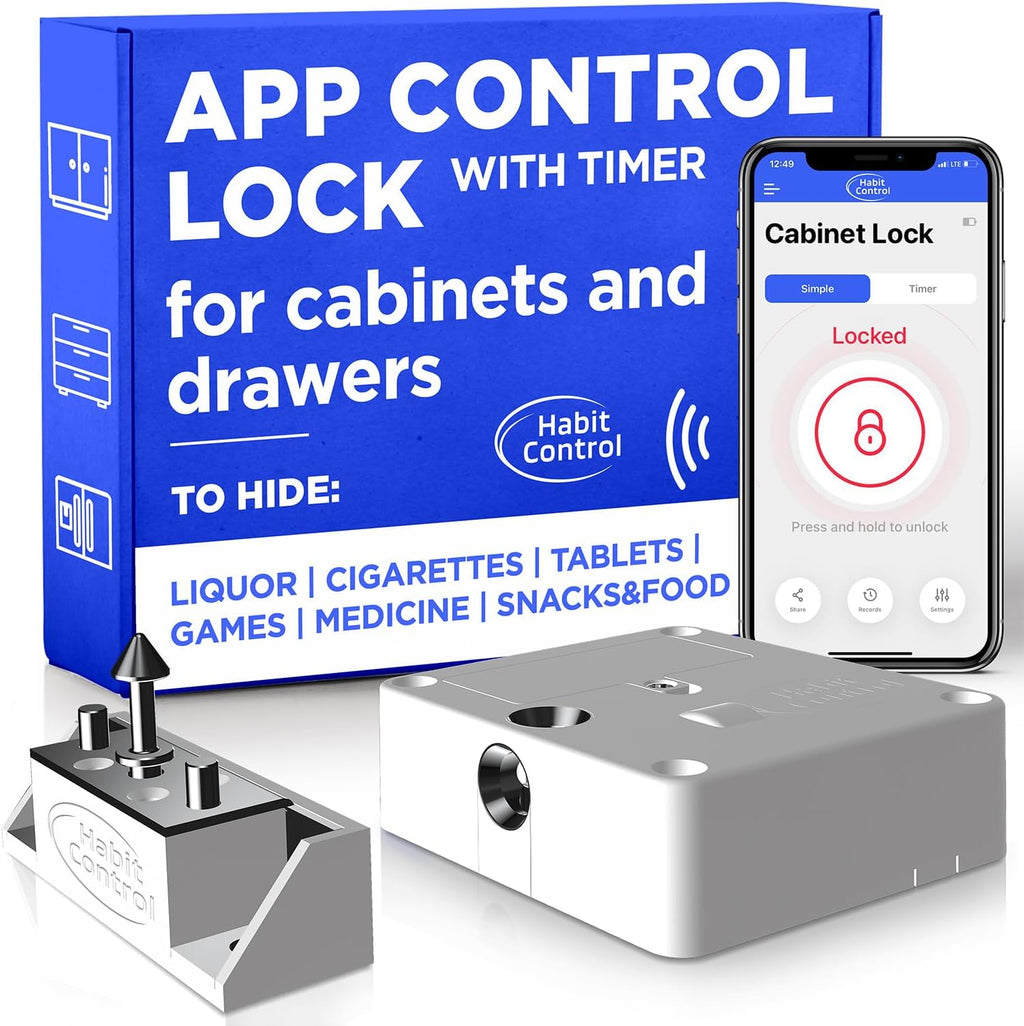 Smart Lock for Cabinets & Drawers - Bluetooth Timer Lock Box for Alcohol, Snacks, Video Games, Medication - App-Controlled Safe with Multiple Modes - Supports Focus and Healthy Routines