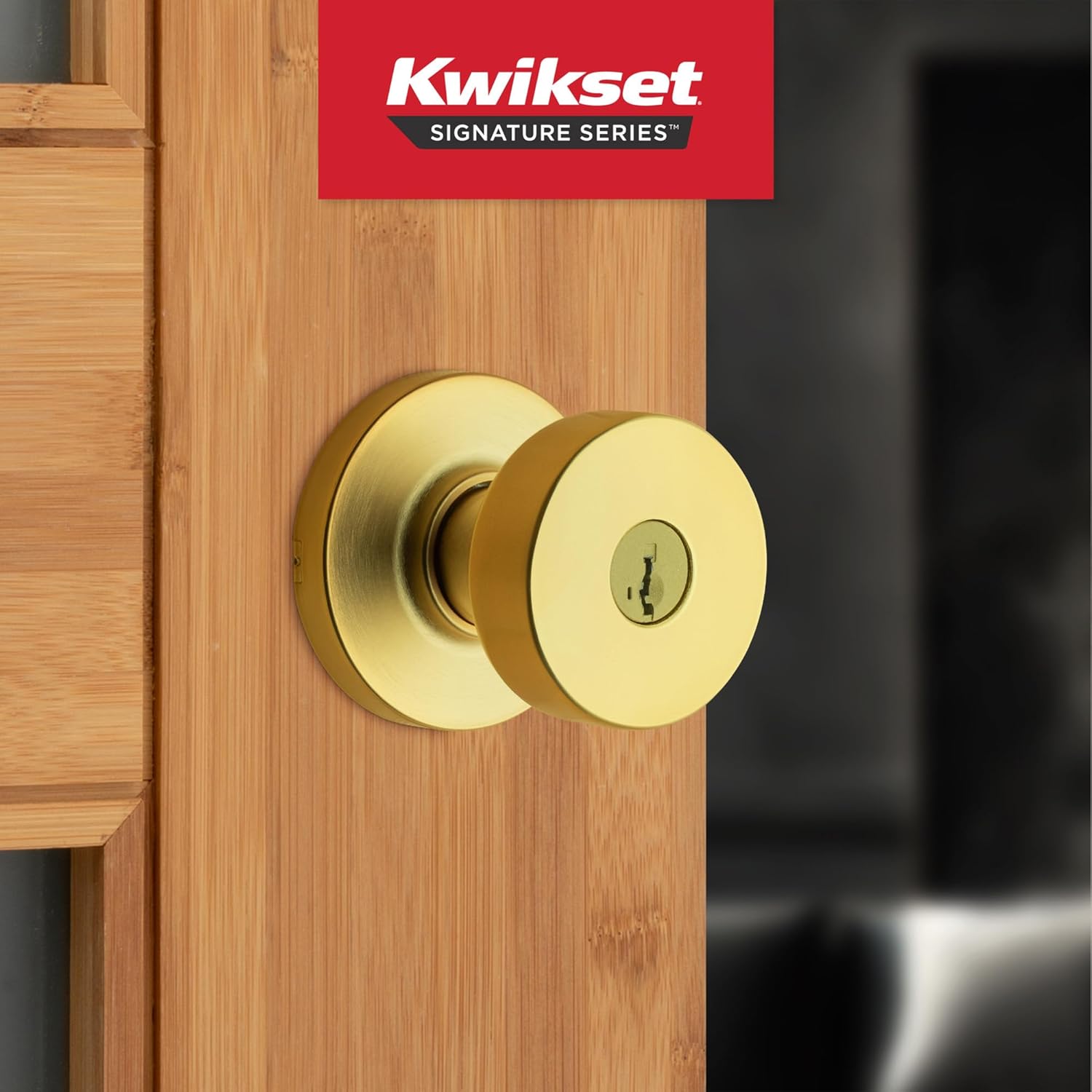 Kwikset Pismo Entry Door Knob with Lock and Key, Secure Keyed Handle Exterior, Front Entrance and Bedroom, Satin Brass, 10 Pack, Pick Resistant SmartKey Rekey Security