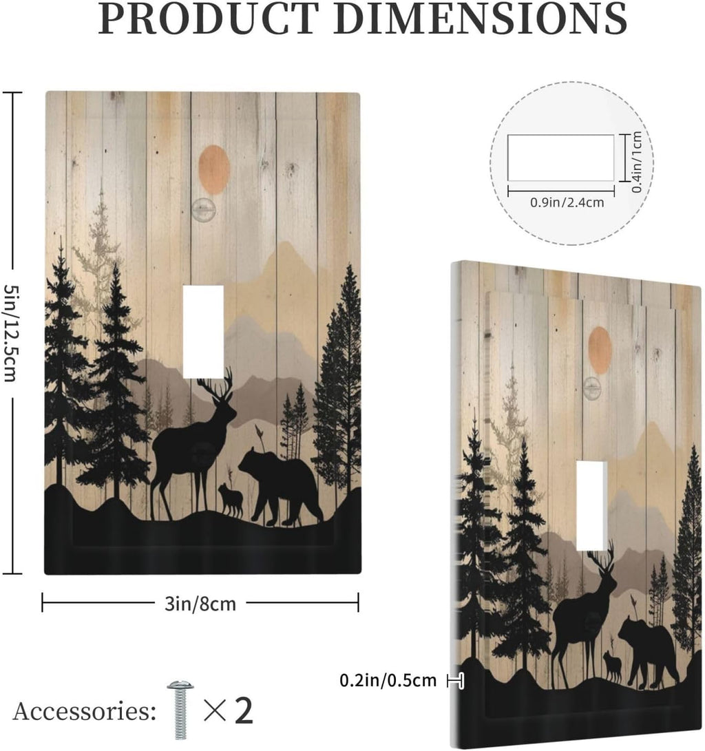Decorative Light Switch Cover Wood Board Wildlife Cute Bear Deer Forest Rustic 1 Gang Single Toggle Device Electrical Faceplate Switchplates Decorator Outlet Wall Plate for Bathroom