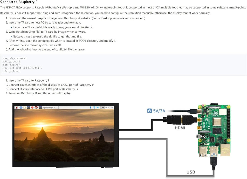 7 inch HDMI LCD 1024x600 Resolution Capacitive Touch Screen IPS Display Module Compatible with Raspberry Pi 4 3 2 1 B B+ A+, PC, Supports Windows 10/8.1/8 / 7