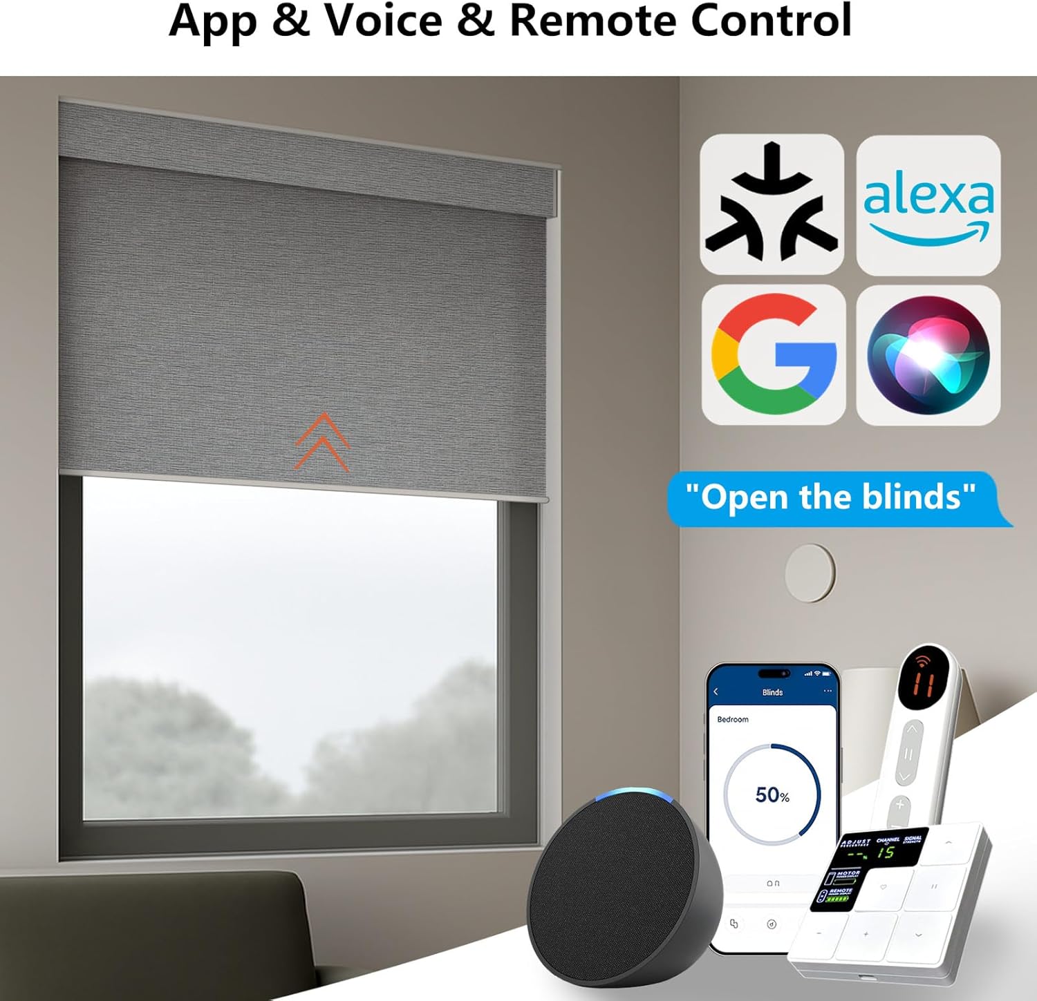 Smart Motorized Blinds – 70% Blackout Roller Shades with Remote, Alexa/Google Home/Siri Control, Matter Compatible, Wireless Rechargeable Battery, Custom Sizes for Windows & Sliding Doors