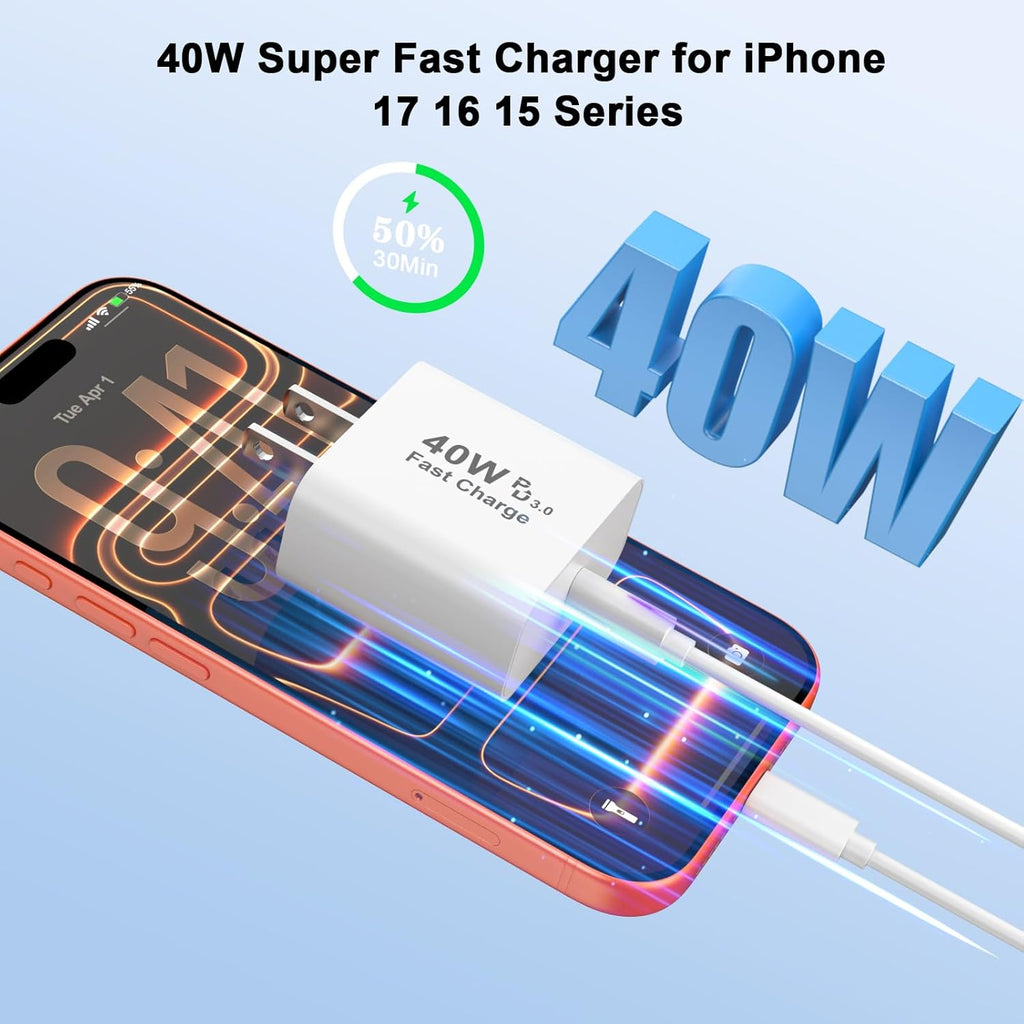 iPhone 17 Pro Max Charger Fast Charging, 40W USB C iPhone 17 16 15 Fast Charger Block with 10FT Long Woven Type C Charging Cable Cord for iPhone 17/17 Pro Max/17 Pro/Air/16/16 Pro Max/15/15 Pro Max