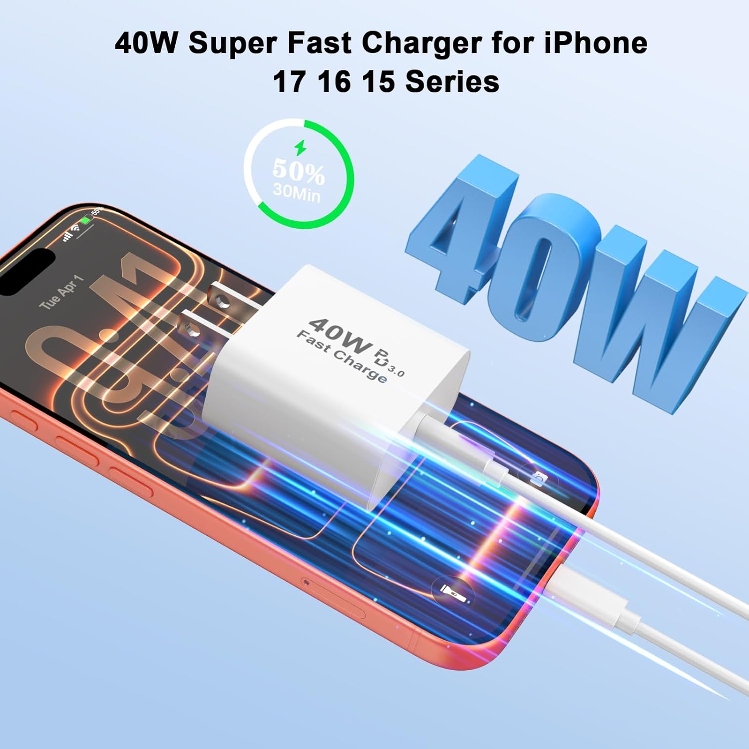 iPhone 17 Pro Max Charger Fast Charging, 40W USB C iPhone 17 16 15 Fast Charger Block with 6FT Woven Type C Charging Cable Cord for iPhone 17/17 Pro Max/17 Pro/Air/16/16 Pro Max/15/15 Pro Max