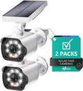 WALI Dummy Fake Camera, Security Camera with Motion Sensor Flood Light, Simulated Surveillance Security CCTV Dome Camera Indoor Outdoor (TCW2-SOL), 2 Packs, White-Solar