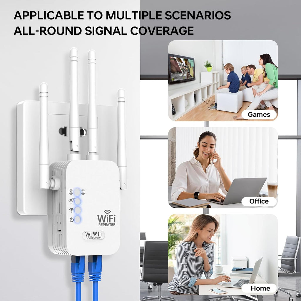 WiFi Extender, WiFi Extenders Signal Booster for Home Up to 8500 sq.ft and 45 Devices, WiFi Range Extender, Wireless Repeater, Long Range Amplifier with Ethernet Port, 1-Tap Setup, Alexa Compatible