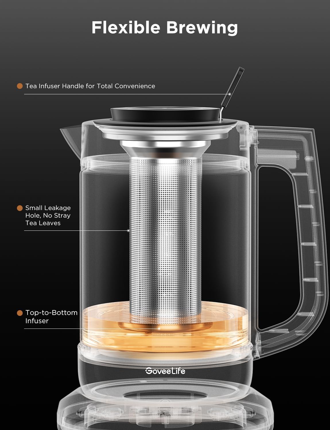 GoveeLife Smart Electric Kettle with Tea Infuser for Loose Leaf, 1.7 L Electric Tea Kettle with Brewing Program, Variable Temperature Control, 2 H Keep Warm & Auto Shut off, BPA Free, Sliver