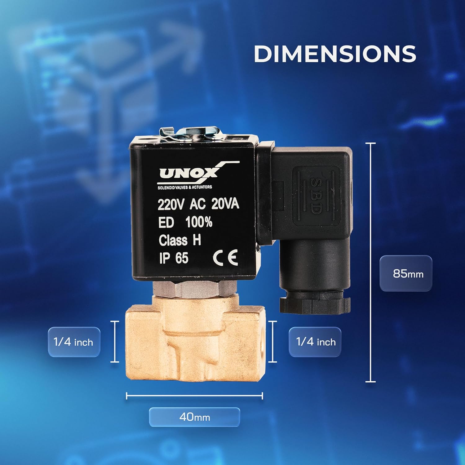 UNOX 1/4" NPT Solenoid Valve 220V AC, Brass Control Valve Normally Closed - 0-232 PSI Multi-Purpose Reliable Control Valve for Water, Air, and Gas - Solenoid Valves