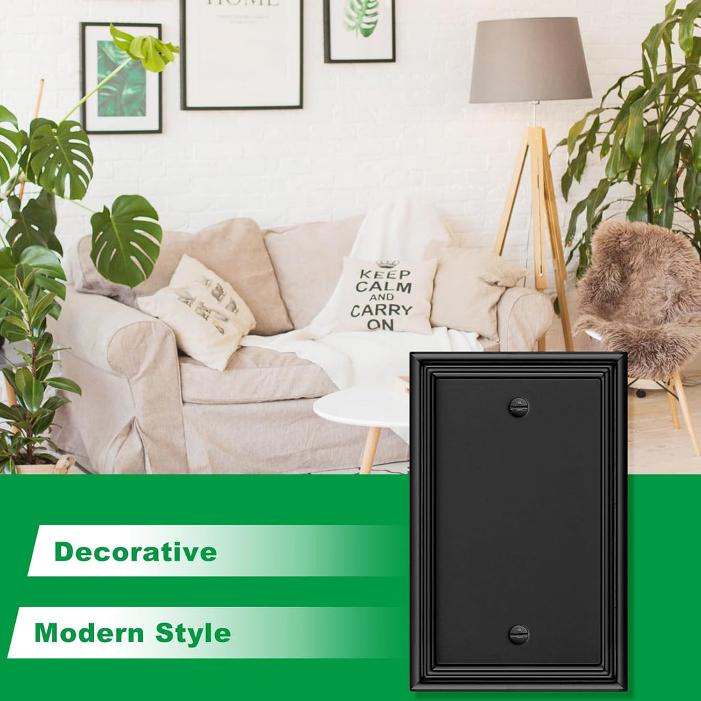 Black Modern Decorative Wall Plate Light Switch Cover Decorator Outlet Covers Rocker Switch Plates Bamboo Fiber Material Wall Plates for Kitchen Bathroom (1 Gang Single Blank-4 Pack)