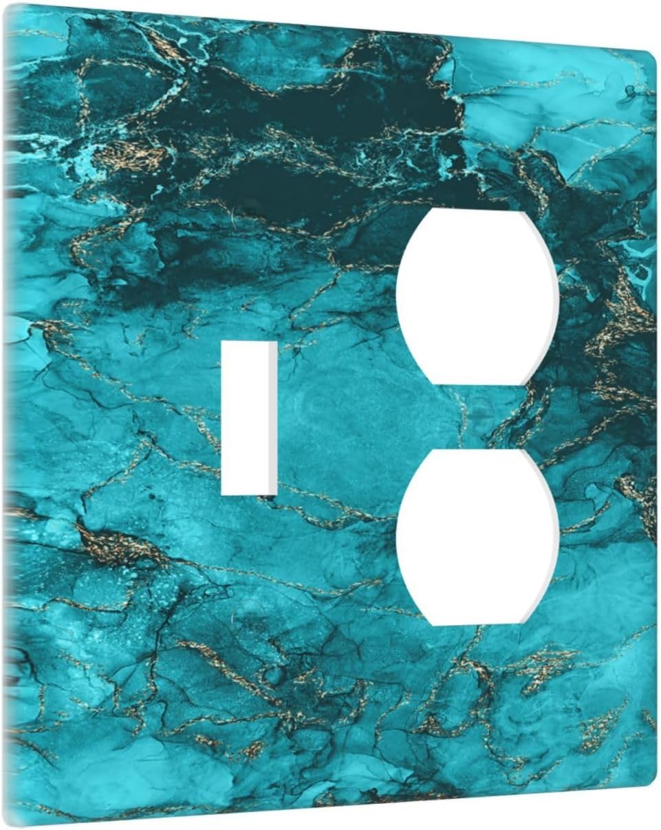 Decorative Outlet Covers Modern Abstract Turquoise Blue Marble Texture 2 Gang Wall Plate Single Toggle Duplex Combo Light Switch Covers Switch Plate Cover for Bathroom Home Decor