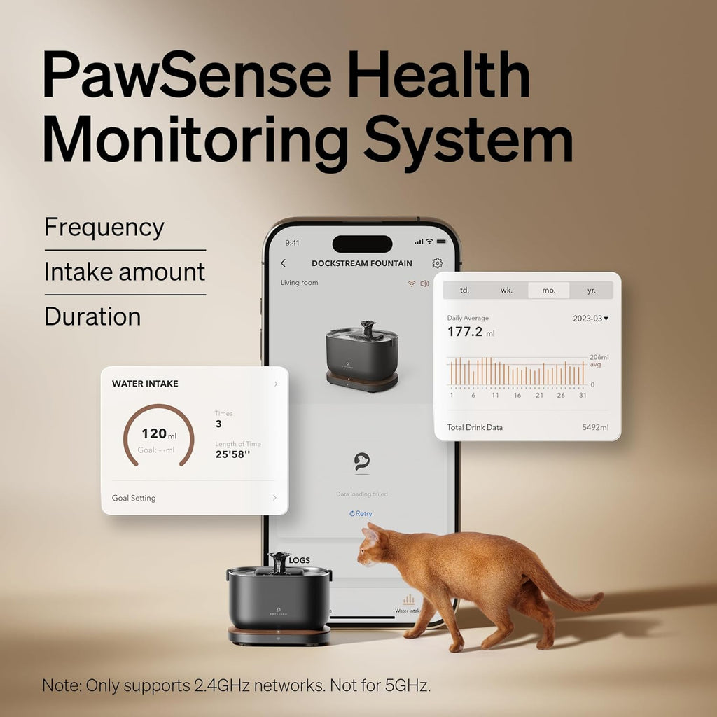 Bundle of PETLIBRO App Monitoring Cat Water Fountain with Wireless Pump + 4 Packs Genuine Replacement Filters, 2.5L/84oz Dockstream Pet Water Fountain for Cats Inside, Auto Cat Water Dispenser Dog