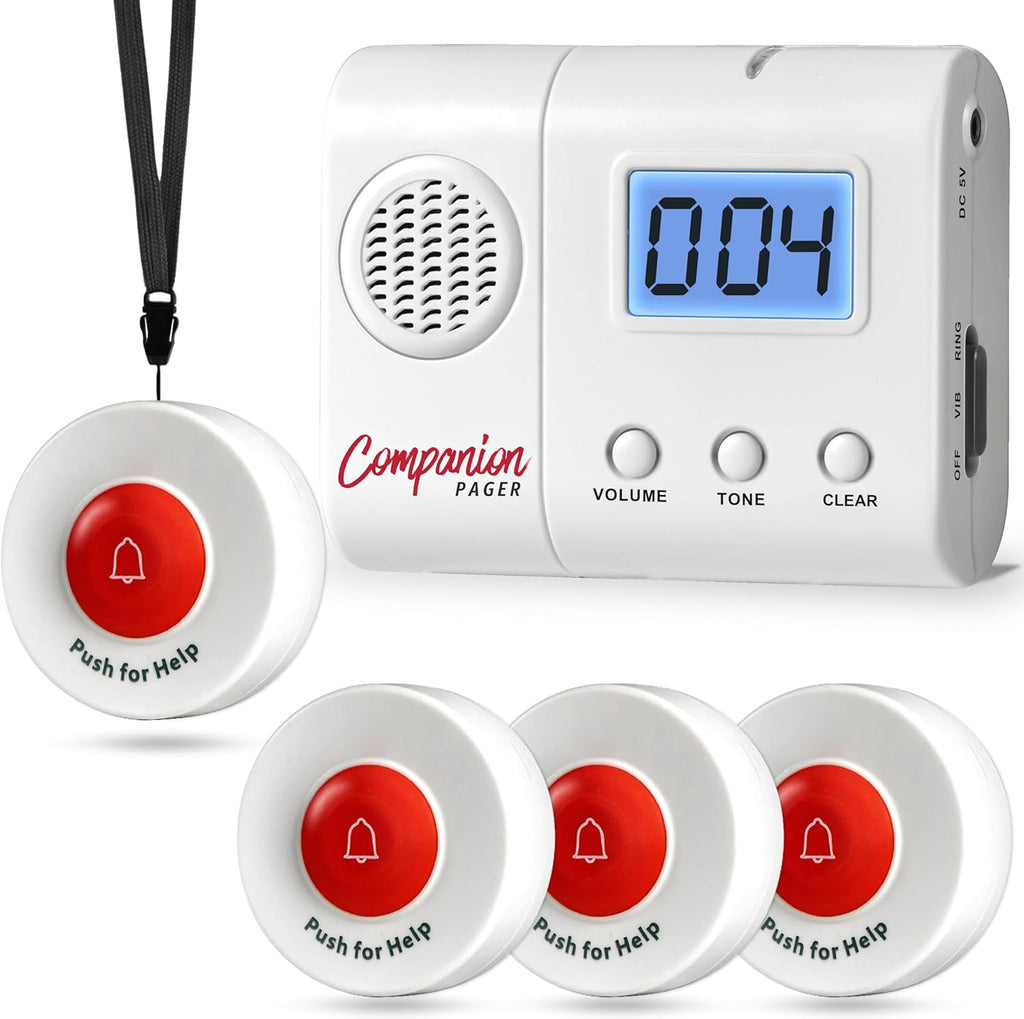 Caregiver Pager Wireless Call Buttons for Elderly at Home for Seniors Adults Patients Nurse Call Light System Alert Button Alarm Emergency with Review Feature