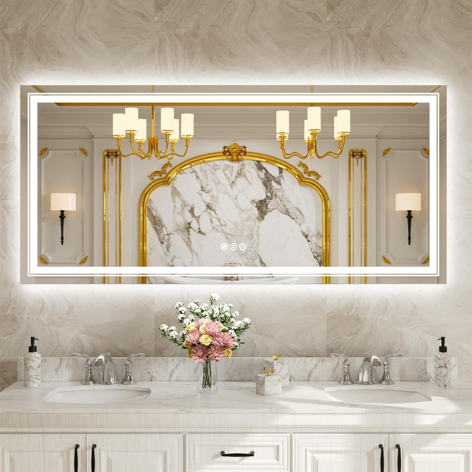 WTTY LED Bathroom Mirror 84''x40'' with Front and Backlight, Large Dimmable LED Vanity Wall Mirrors, Double LED Mirror for Bathroom with Anti-Fog, 3 Colors, Memory Function, Shatter-Proof, ETL Listed