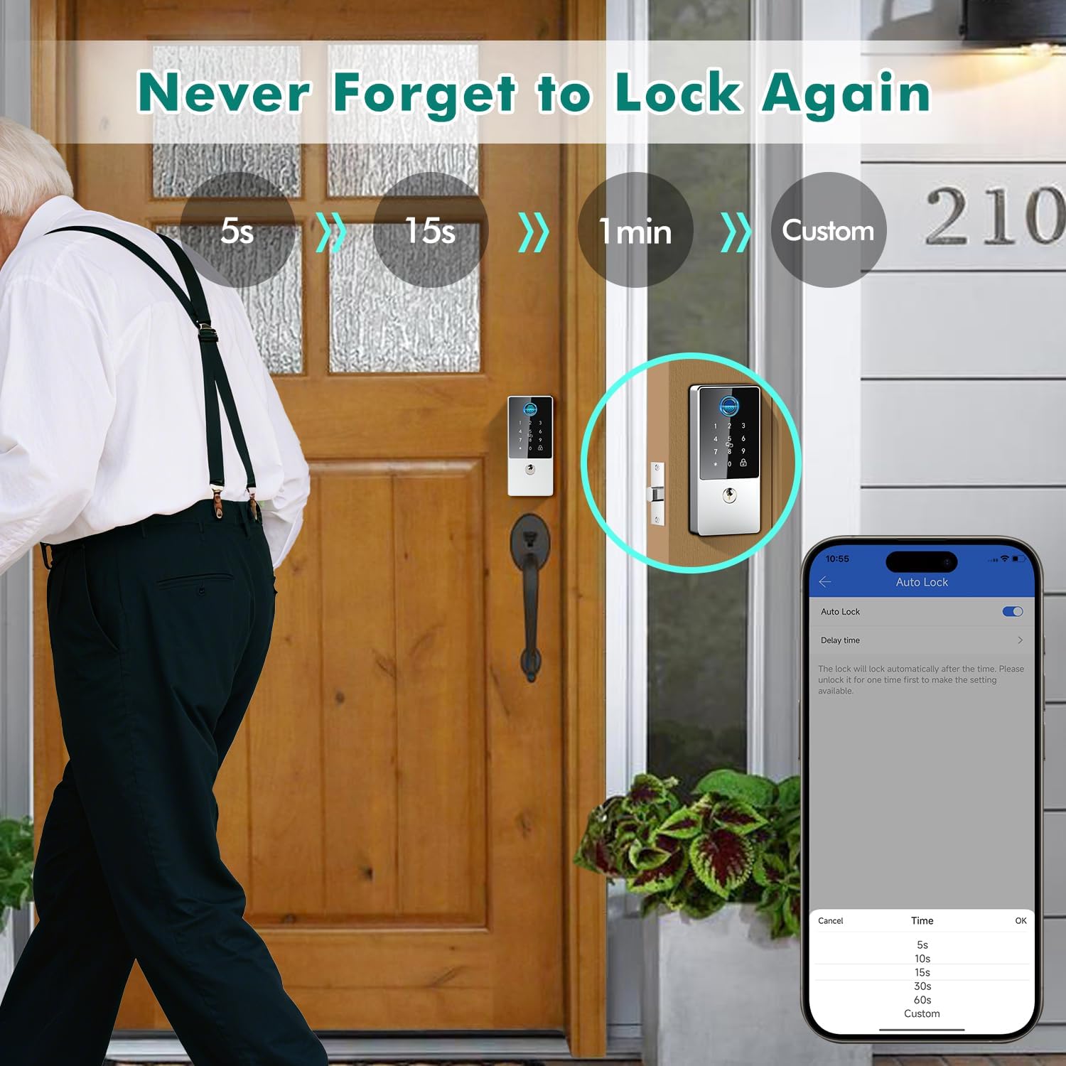Smart Lock, Upgrade Keyless Entry Deadbolt Smart Lock with Keypad, Fingerprint Door Lock, Smart Locks for Interior Front Door, Biometric Digital Door Lock with Code App Control and Auto Lock(Silver)