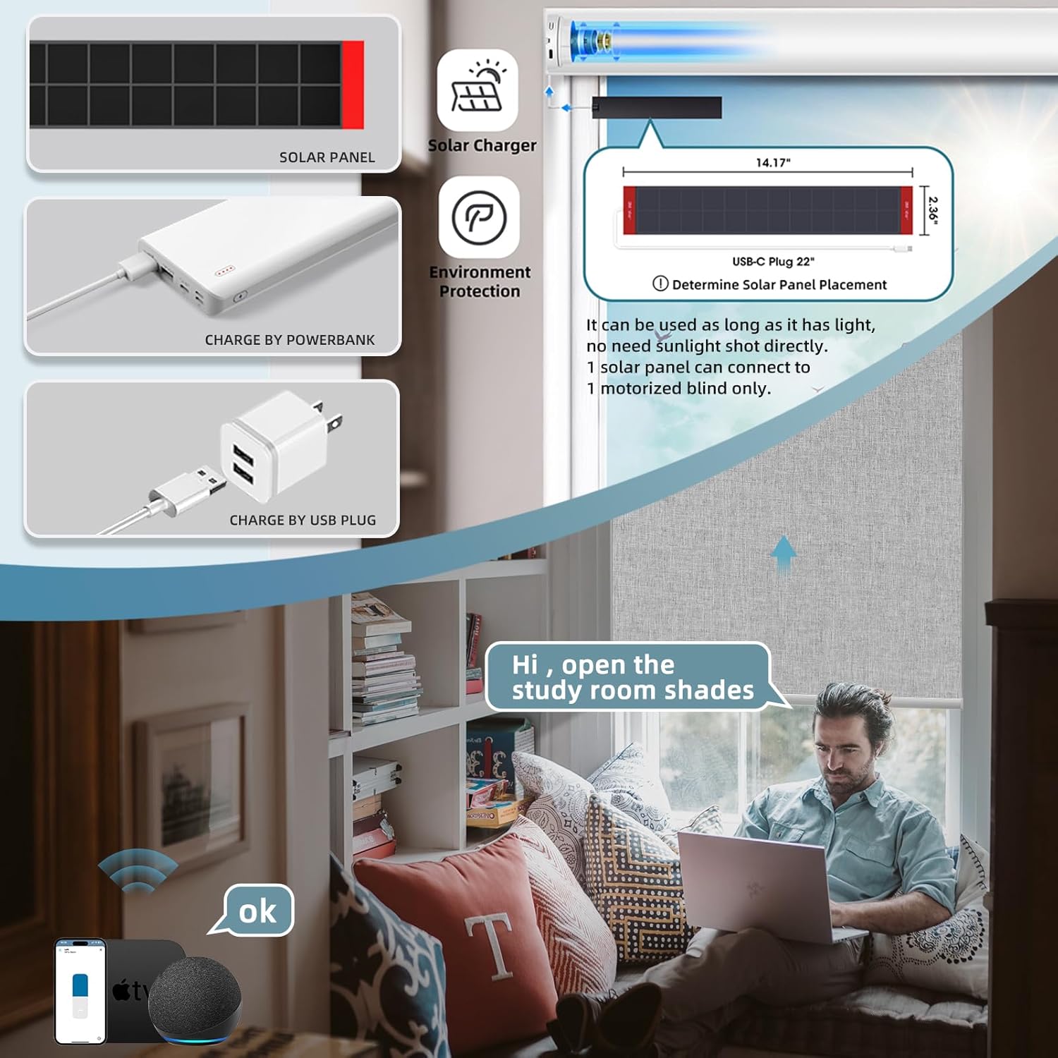 SmartWings Motorized Blinds Shades for Window Remote Control Work with Apple Homekit Thread Z-Wave Alexa Blackout Dual-Sided Automatic Smart Roller Shade Customized 16"-110" W (Bouvardia Light Grey)