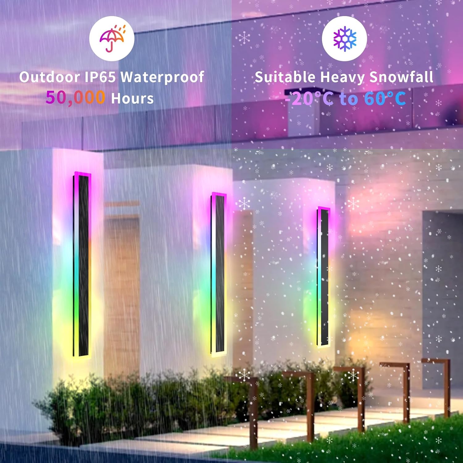 2 Pack Outdoor RGB Long Wall Lights, 31.4inch Wall Lights RGB/Warm/White Dimmable Modern Led Wall Lighting, Ip65 Waterproof Wall Sconce with Remote APP Control for Outdoor/Indoor Party Gathering
