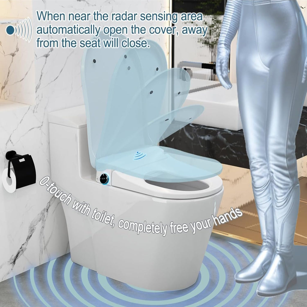 Electric Bidet Toilet Seat, Auto Open/Close Lid & Seat with Radar Sensor, Unlimited & Filtered Warm Water, 8 Modes Spa Wash, Warm Air Dryer, Heated Seat, 10-year warranty. (TB-51E, Round)