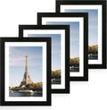 iRahmen 10x14 Picture Frame Set of 4 with Tempered Glass, Black Frame Display 8x12 Picture with Mat or 10 x 14 Without Mat, Rustic Wood Photo Frames for Horizontal or Vertical Wall Mounting