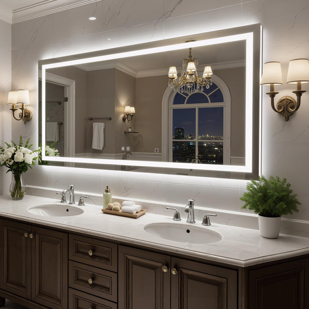 72X36 Inch LED Bathroom Mirror with Lights, Frontlit+ Backlit Bathroom Vanity Mirror for Wall, Ultra-Clear Tempered Glass, Shatter-Proof, Anti-Fog and Memory Function, ETL Listed