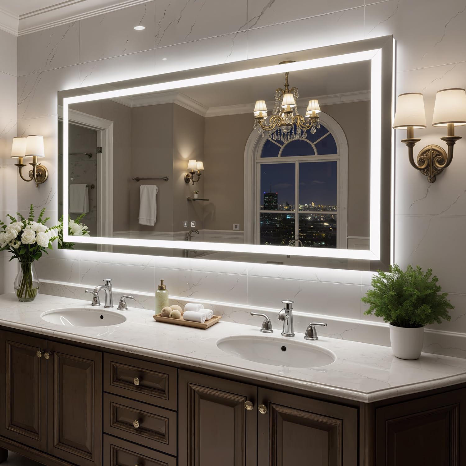 72X36 Inch LED Bathroom Mirror with Lights, Frontlit+ Backlit Bathroom Vanity Mirror for Wall, Ultra-Clear Tempered Glass, Shatter-Proof, Anti-Fog and Memory Function, ETL Listed