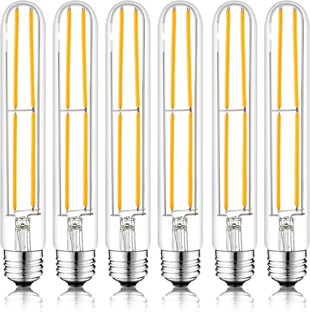 7.3 Inch E26 Led Bulb 6W Dimmable, 2700k Soft White Edison Bulbs 800LM, Equal 80 Watt Tubular T10 T9 Long Clear Glass Light Bulb for Rustic Pendant Pipe Wall Sconces Chandeliers - 6Pack